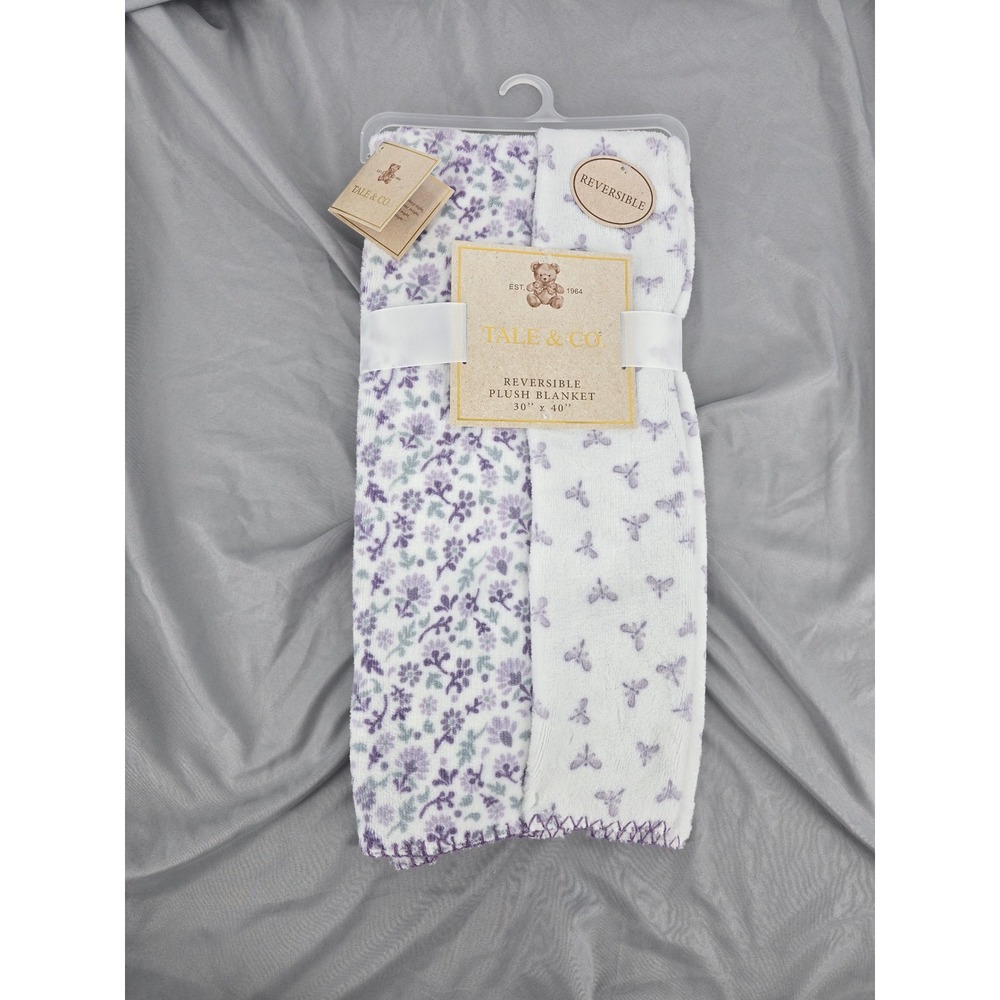Tale & Co baby Girl  Reversible Plush‎ Blanket Purple Floral Butterfly 30x40 New
